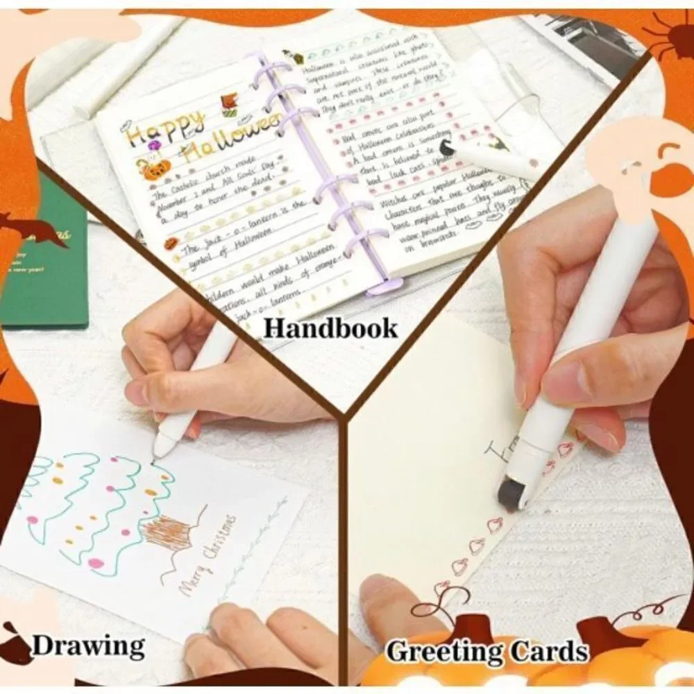 8Pcs Colorful Novelty Fidget Curve Pen - 8 Halloween Patterns, Assembled, DIY Sh